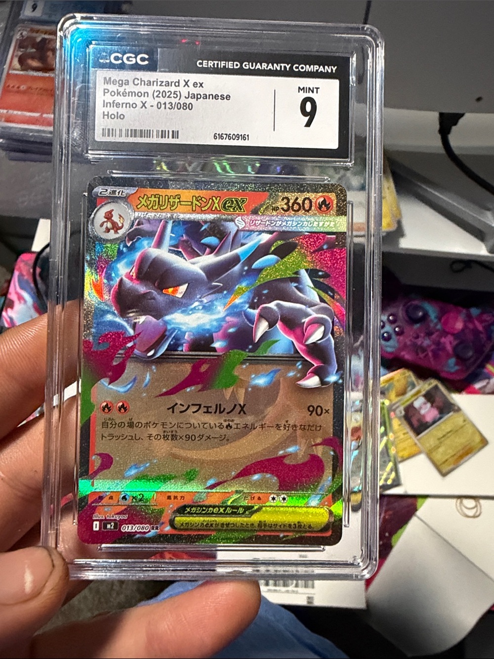 Pokemon Mega Charizard X EX Holo Card — Blue, Black, Pink Accent
